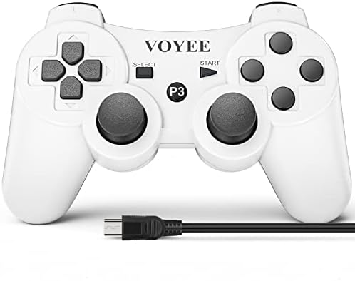 VOYEE Wireless Controller Compatible with Playstation 3 PS-3 Controller with Upgraded Joystick/Rechargerable Battery/Motion Control/Double Shock (White)