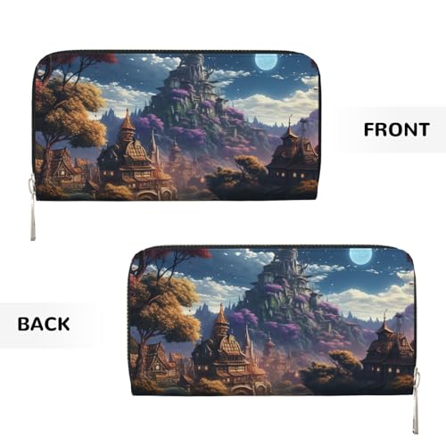 Pu Leather Wallet For Women Girl, Zip Around Credit Card Holder Fantasy Town Long Wallet Clutch Purse Waterproof Travel Handbag2