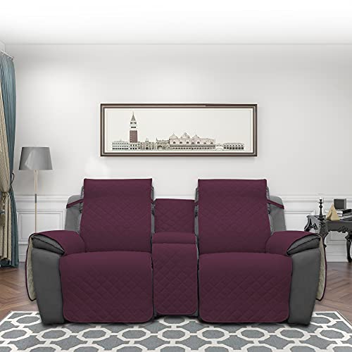 Image of Easy-Going Loveseat Recliner Cover with Console, Reversible Couch Cover for Living Room, Split Sofa Cover for Each Seat with Elastic Straps for Kids, Dogs, Pets(2 Seater, Wine /Beige)