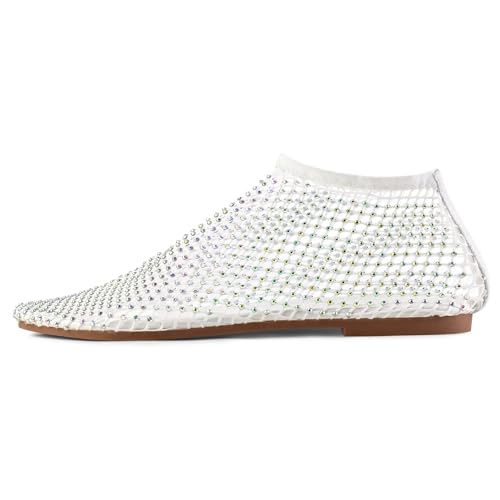 Image of Mesh Ballet Flats Round Toe Shiny Gem Mesh Flats Rhinestone Short Boots Sexy Sandals Cutout Sparkly Comfortable Beach Casual Dress Flats for Women