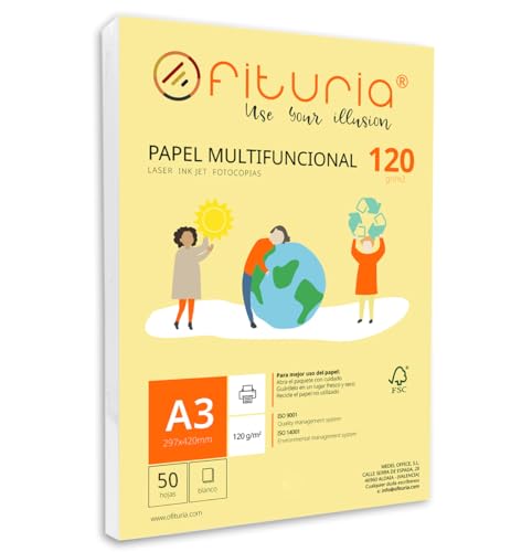 Packung mit 50 weißen DIN A3 Blättern, 120g Druckerpapier. Multifunktionales Kopierpapier für Schule und Büro. Ideal für Laserdrucker, Tintenstrahldrucker oder Kopierer – Ofituria