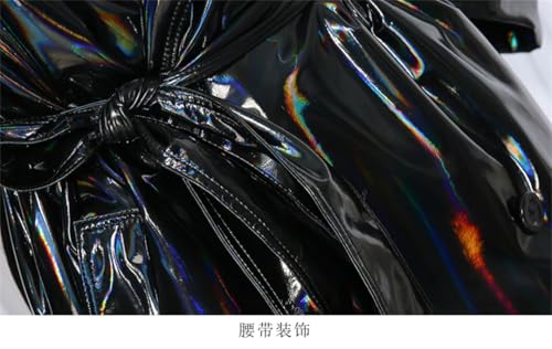 Women European Extra Long Black Shiny Reflective Stretchy Soft PVC Leather Trench Coat4