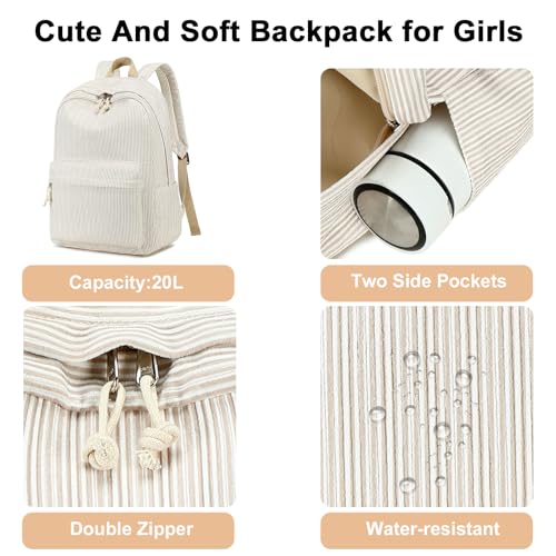 Image of BTOOP School Backpack for Teens Large Corduroy Bookbag Lightweight 15.6 inch Laptop Bag for Girls Women Casual High School College