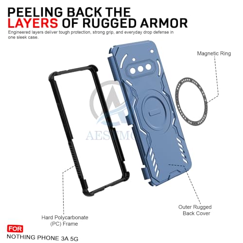 Image of AESTMO Back Case Cover for Nothing Phone 3A 5G | Magnetic Case with Built-in Metal Ring | Compatible with MagSafe Accessories | Shockproof Hybrid (PC + TPU (Blue)