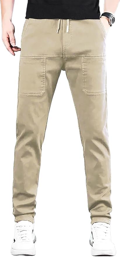 Mens High Stretch Multi-Pocket Durable Cargo Pants Men Comfy Lightweight Drawsting Work Hiking Cargo Pants
