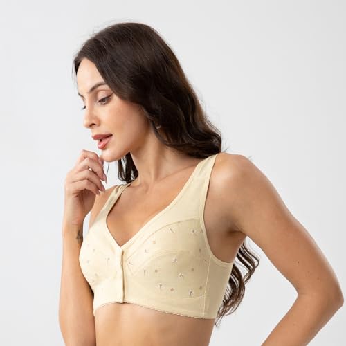 Image of Womens Daisy Bra Front Closure Sports Bras Beauty Back Full Coverage Comfor Easy Close Bra Front Buckle Corset Beige