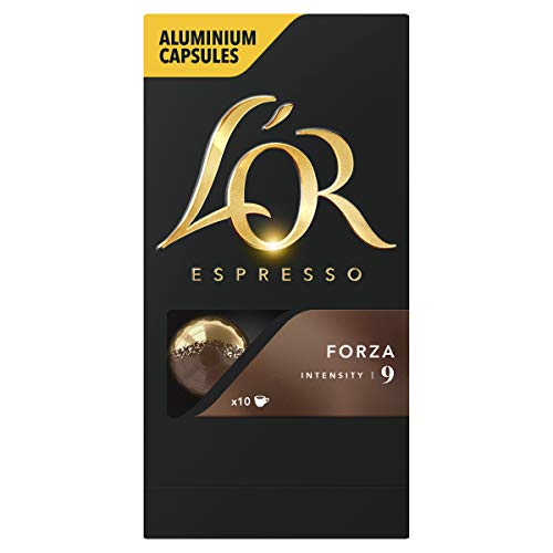 L'OR Espresso Koffiecups Forza (100 Espresso Koffie Capsules, Geschikt voor Nespresso* Koffiemachines, Intensiteit 09/12, 100% Arabica Koffie, UTZ Gecertificeerd), 10 x 10 cups