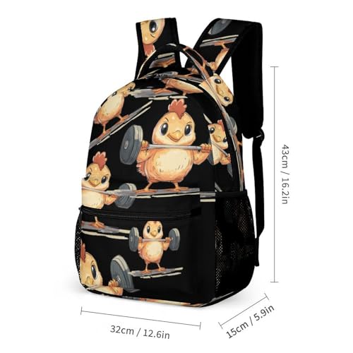 Weightlifting Chicken Travel Backpack Lunch Box Pencil Case 3Pcs Set for Men Women Office Outing University2