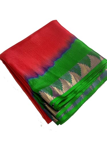 Image of Women's Bhagalpuri Pure Kota Doria Silk Net Saree With Temple Zari Border and Running Blouse Piece