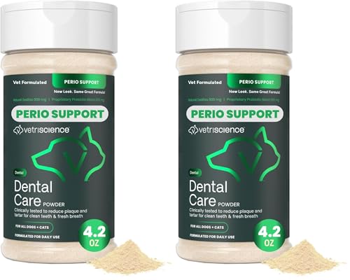 Image of VetriScience Dental Care Powder,Perio Support Clinically Tested Dental Supplement for Small,Medium and Large Breed Dogs,Freshen Breath,Control Plaque and Tartar,Oral Health,4.2 oz,(Pack of 2)