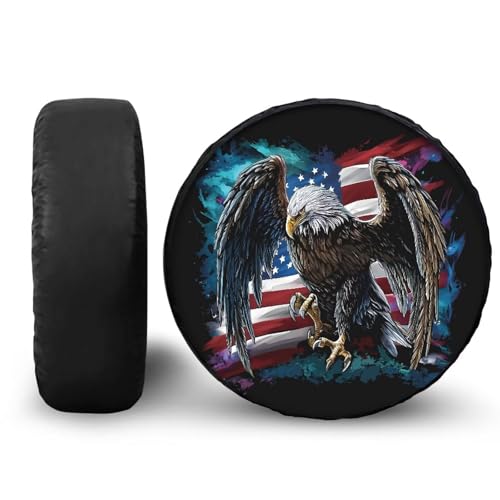 Image of Pensura Spare Tire Cover Wheel Tire Cover Dust-Proof Universal Bald Eagle US Flag Print Wheel Tires Covers Universal Fit for Trailers SUV Truck Camper Travel 14-19Inch