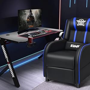 Gymax gaming recliner massage gaming chair wadjustable footrest remote control side pocket ergonomic game lounge chair racing style single theater seat game sofa for adults blue  urban country home decor