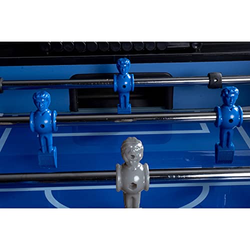 RAMROXX Fußball Tischkicker Profi Schwarz mit Glasspielfeld Figuren Blau Grau 85kg – Bild 7