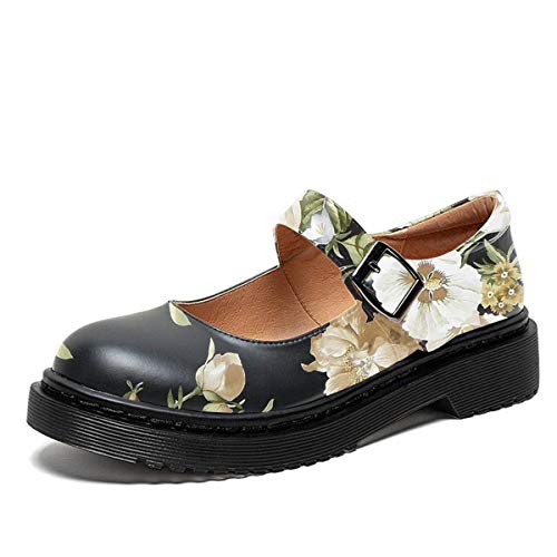 Image of YDN Women Classic Round Closed Toe Mary Jane Flats Platform Adjustable Single Ankle Strap Buckle Comfy Cute Pump Leather Patry Cosplay Girls Dress Shoe Size 4-16