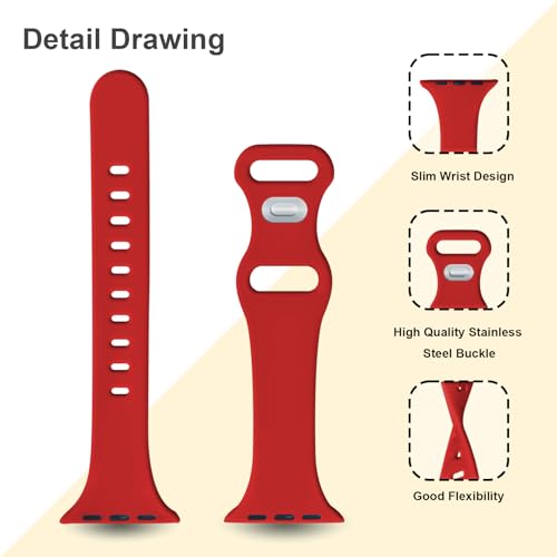 Image of Slim Band Compatible with Apple Watch Bands 38mm 40mm 41mm 42mm 44mm 45mm 46mm 49mm for Women Men,Soft Thin Narrow Silicone Sport Strap Wristbands for iWatch Series 11 10 9 8 7 6 5 4 3 2 1 SE Ultra Red
