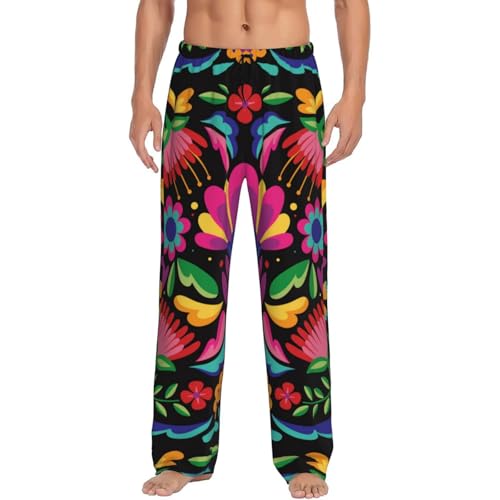 Mens Pajama Pants Bottoms With Pockets- Colorful Floral Embroidery Mexican Soft Men Lounge Pants, Comfy Mens Pj Pants4
