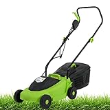 HKLGorg Electric Lawn Mower, 13-Inch 12 Amp Corded Push Mower with 3-Position Height Adjustment, 25L Collection Box, Corded Folding Handle, Electric Dethatcher for Yard, Lawn and Garden Care (Green)