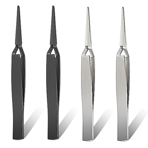 TIESOME Pinzas de bloqueo en cruz, 4 unidades, acero inoxidable, pinzas de precisión electrónicas, relojeros finos, antiestáticos, joyas de bricolaje, herramientas para reparaciones electrónicas,