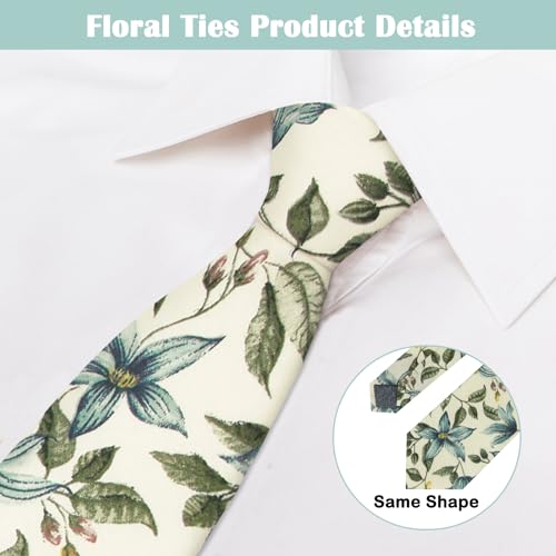 Image of Mantieqingway Men's Cotton Floral Neck Tie 2.56'' Printed Skinny Tie