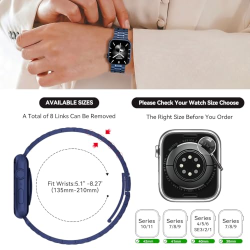 Image of Bestig Compatible with Apple Watch Bands for Men Women 40mm 38mm 41mm 42mm(Series 11 10), Premium Solid Stainless Steel Metal Business Wristband Strap for iWatch Series 10 9 8 7 6 SE 5 4 3 2 1, Blue