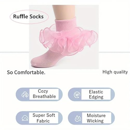 6 Pairs Girls Ruffle Socks Cute Big Ruffle Lace Edge Princess Poncho Socks4