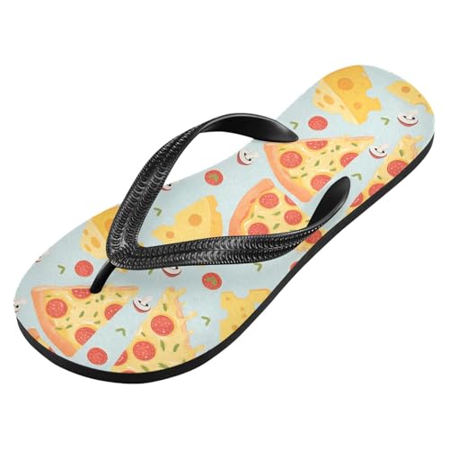 ALAZA Pizza Cheese Pattern Flip Flops for Women Fashion Beach Slippers Comfort Mens Flip Flops Non-Slip Rubber Shower Slippers Sandal for Hotel Travel Sport,XS2