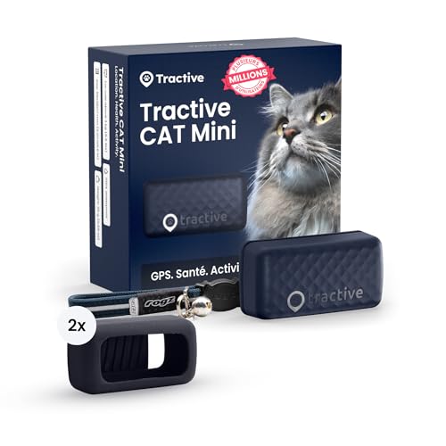 Tractive CAT Mini GPS Tracker | Paquete con soporte de goma | Líder del mercado | Localización en directo | Historial de posición, alertas de salud, seguimiento de actividad, collar incluido