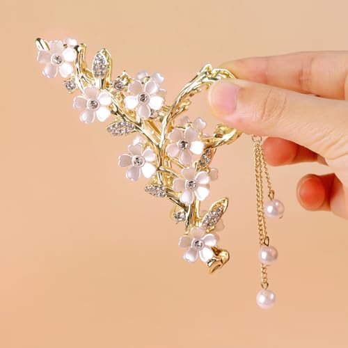 Pinza para cabello floral elegante con perlas y metal miniatura 4