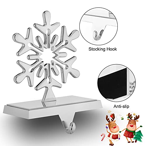 Snowflakes Christmas Stocking Hanger 4 Pack Metal Stocking Holder Stand 3D Sliver Sturdy Stocking Hook Christmas Ornaments For Tables Window Fireplace Mantle Home Decoration #TOP6