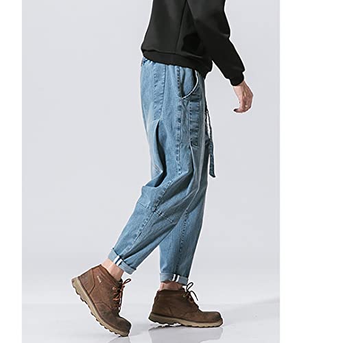 Men's Jeans Vintage Casual Drawstring Elastic Waist Big and Tall Solid Color Strech Tapered Denim Pants 5
