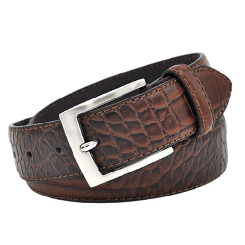 NALANY Cinturones Piel De Cocodrilo Espina Dorsal Patrón Correa De Cuero Hombres Cinturónen en Relieve Hebilla De 34mm De Ancho Para El Trabajo De Negocios Y Casual(110cm/waist:37", Brown)
