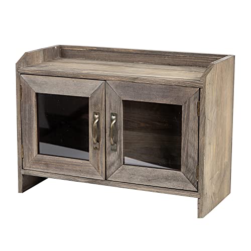 Exoliry Rustic Stone Gray Wood Counter Top Storage Cabinet Organizer Shelf Glass Window Doors Wooden Caddy Kitchen Bathroom Tabletop Vanity Chest Antique Farmhouse Style Mini Closet Box Rack Home #TOP5