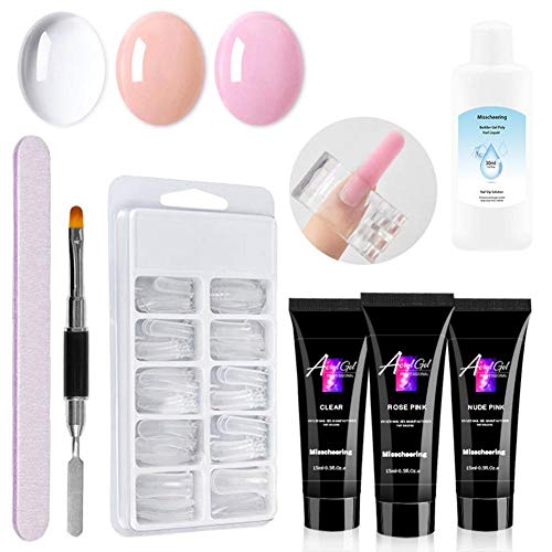 juman Gel Nail Kit, 15ML Nail Extension Gel Set Durable Beautiful Crystal Poly Gel Manicure Suit Double-Ended Nail Polish Brush All-in-One Manicure Kit