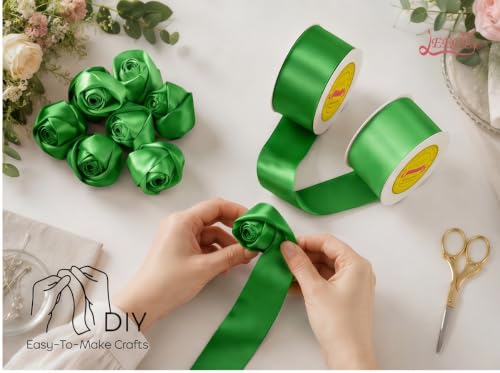 Image of Double Face Emerald Green Satin Ribbon 1-1 /2 inch X 25 Yards Polyester Emerald Green Ribbon for Gift Wrapping Very Suitable for Weddings Party Hair Bow Invitation Decorations and More