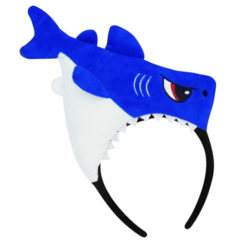 Igmarybox Blue Shark Headband Animal Ears Headwear Plush Hairband For Animal Cosplay Cute Party Headwear Halloween Cosplsy Costume Accessories Christmas Cosplay Hairbands cover
