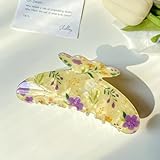 4.3' Floral Pattern Print Large Vintage Hair Claw Clip Non-Slip Shell French Style Hair Accessories for Women Girls Thick Hair, Floral Light Yellow