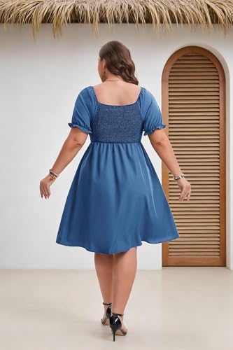 Image of Plus Size Summer Dresses for Women Casual Short Sleeves A Line Midi Dress