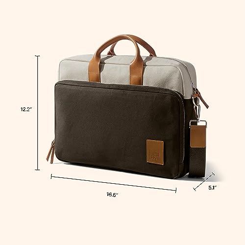 Image of DailyObjects 100% Cotton Canvas Commute Laptop Messenger Bag for Men & Women | Travel Shoulder Handbag With Trolley Sleeve | Metal Zip Closure | Leather Handles | Padded Laptop Compartment For 14 inch