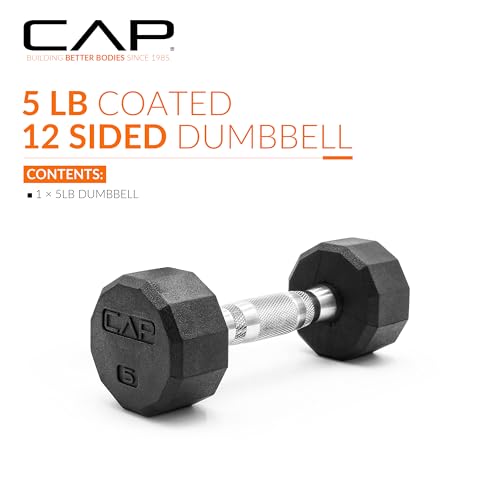 Image of CAP Rubber Coated Dumbbell Weights, Free Weights for Home Gym Strength Training, Anti-Roll Hex Dumbbells with Black, Chrome & Comfort Grip Handles, Singles