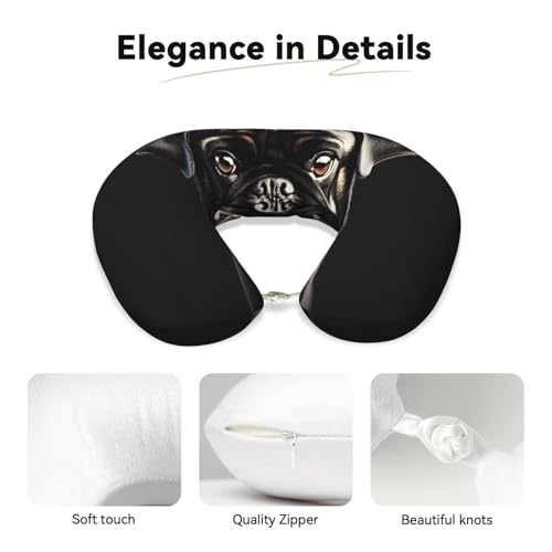 Almohada de Viaje con Diseño de Pug Negro y Soporte Cervical miniatura 4