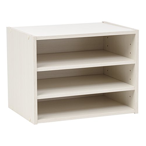 Image of IRIS USA, Inc. 3-Shelves Modular Wood Stacking Storage Box, for Office Closet and Nightstand, Easy Assembly, Customizable, Stacking Storage Boxes, White