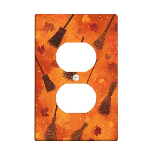 Herbstbesen Lichtschalter-Abdeckplatten/Steckdosenabdeckungen, orangefarbenes Herbstblätter-Design für Heimdekoration, thermoplastische Wandplatten, Standardgröße, Einzel-Duplex-Steckdose
