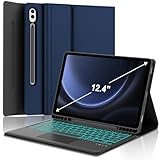 タッチパッドキーボードケース Samsung Galaxy Tab S10+ Plus 2024/S9 Plus 12.4インチ 2023-7色 バックライト マルチタッチトラックパッド 取り外し可能なBluetoothタッチキーボード スマートカバー Sペンホルダー付き (ダークブルー)