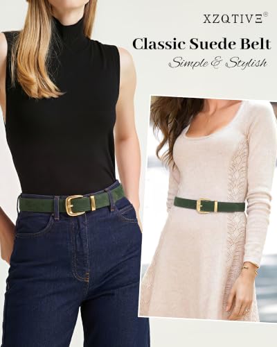 XZQTIVE Women Suede Belt for Jeans Dresses Fashion Retro Gold Buckle Ladies Waist Belts - Image 3