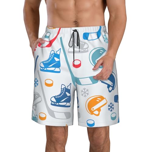 Hockey Elements Creative Patterned Print Mens Casual Shorts Drawstring Summer Beach Stretch Shorts Novelty Swimtrunks