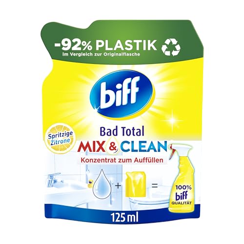 Biff Bad Total Mix & Clean Spicy Lemon Bathroom Cleaner (125 ml), Bathroom Cleaner Against Limescale & Dirt, Concentrate for Filling with 92% Less Plastic, Recyclable