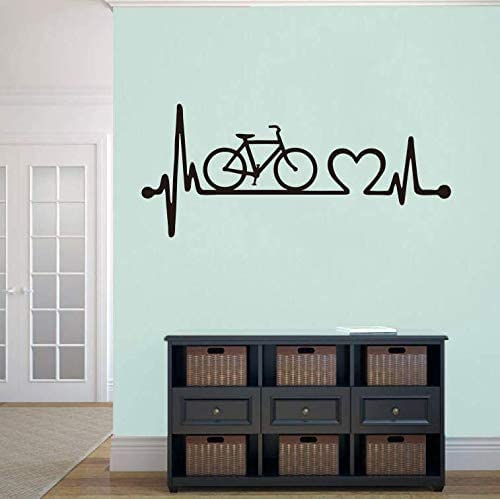 Heartbeat Bicycle Wall Sticker Art Living Room Bedroom Bike Wall Decor Sticker Electrocardiogram Vinyl Wall Decal 23x10in
