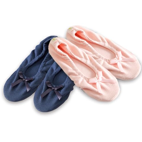 Roxoni Women's Flat Slip On Terry Classic Cotton & Velour Ballerina Slippers (Pack of 2)2