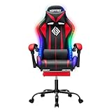 HOFFREE RGB Gaming Chair with Speakers Massage Computer Gaming Chair with LED Lights and Footrest...