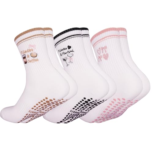 Kaempe Pilates Socken, Rutschfeste Socken Damen Mit Noppen, 3 Paar Stoppersocken Damen, Yoga Socken Mit Süßen Mustern, Antirutschsocken, Sportsocken Für Yoga, Ballett, Fitness (Nachmittagstee) Kaempe Pilates Socken, Rutschfeste Socken Damen Mit Noppen, 3 Paar Stoppersocken Damen, Yoga Socken Mit Süßen Mustern, Antirutschsocken, Sportsocken Für Yoga, Ballett, Fitness (Nachmittagstee)